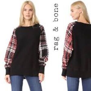 Rag & Bone Racer X Linton Black Red Plaid Tweed Sleeve Sweatshirt Size M EUC